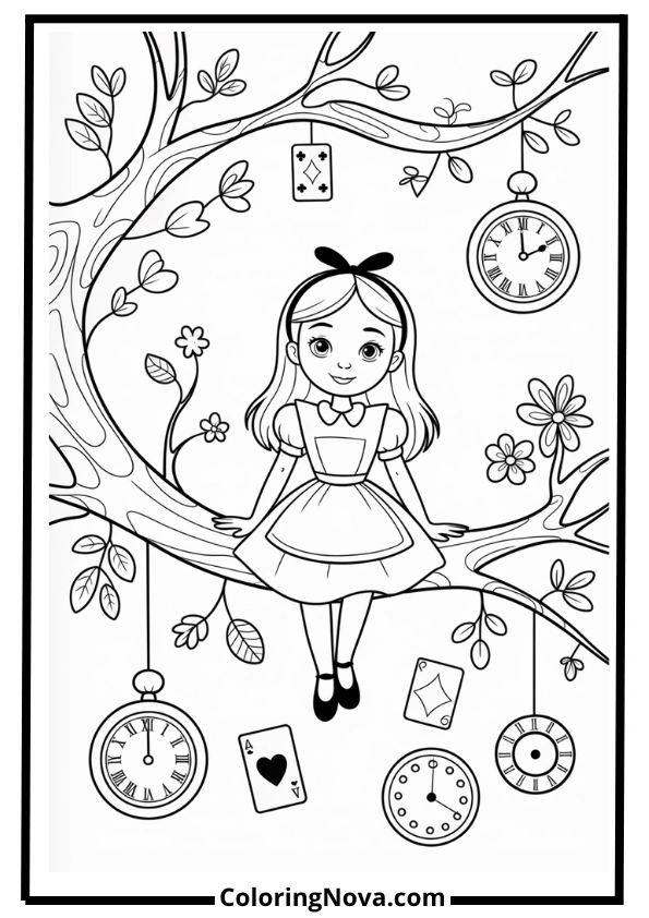 Alice in Wonderland Tea Time Coloring Page