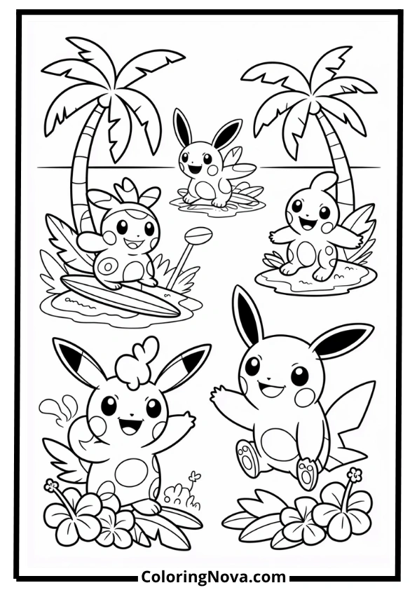 Alolan Pokémon Tropical Island Coloring Page