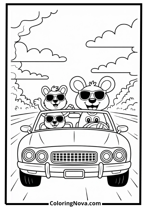 Animal Convertible Car Coloring Page