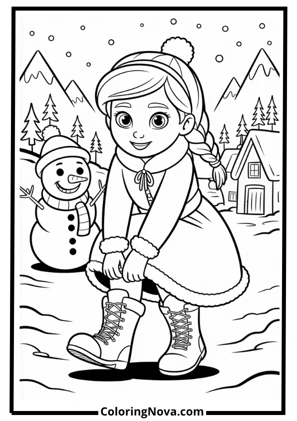 Anna Winter Adventure with Olaf Coloring Page