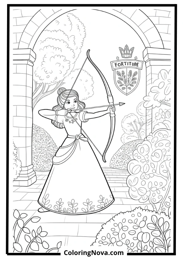 Archery Practice Princess Coloring Page