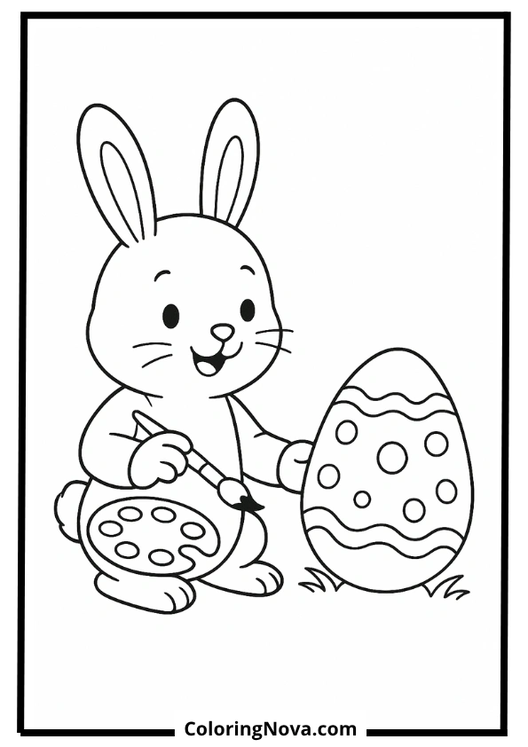 Artist Bunny Painting Easter Egg Coloring Page