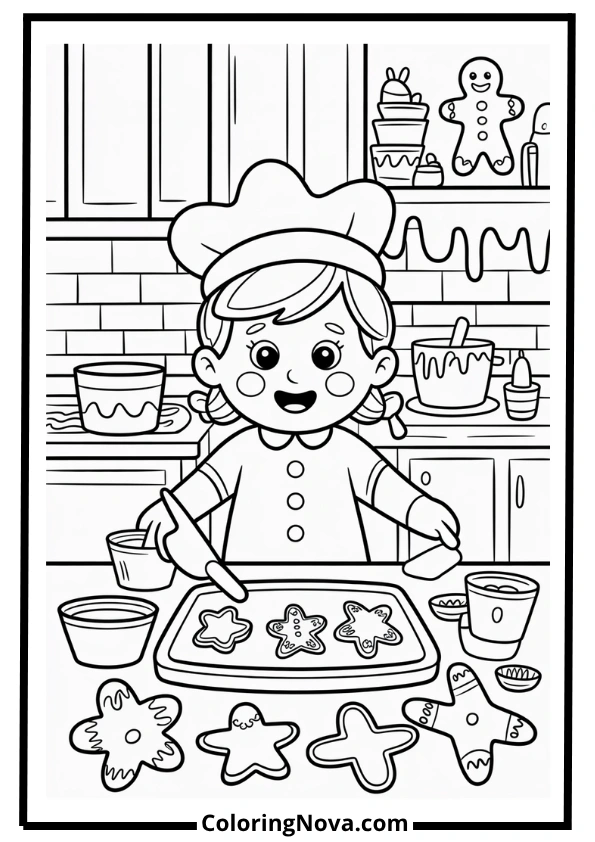Baking Christmas Cookies Coloring Page