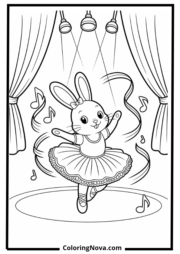 Ballerina Bunny on Stage Coloring Page