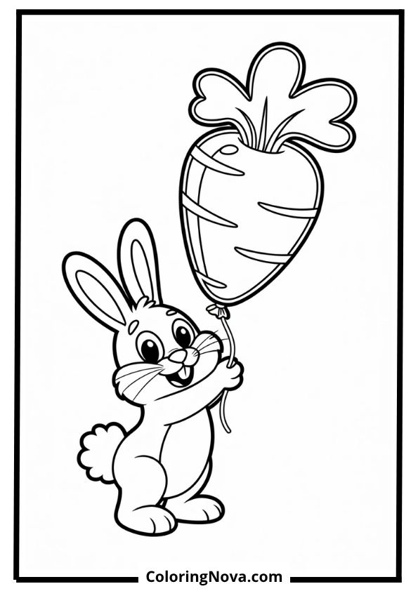Balloon Bunny with Carrot Shape Coloring Page