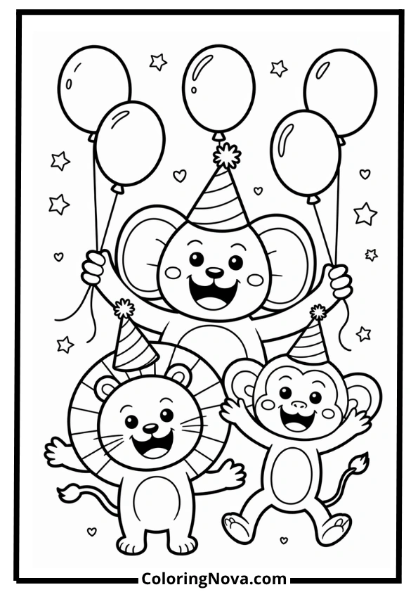 Balloon Party Animals Coloring Page