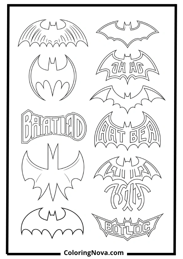 Bat-Emblem Collage Coloring Page