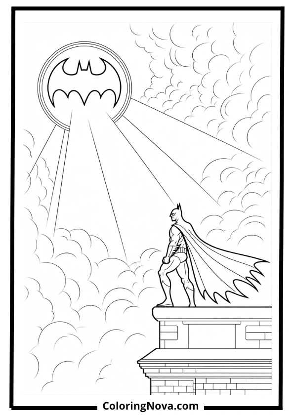 Bat-Signal in the Sky Coloring Page