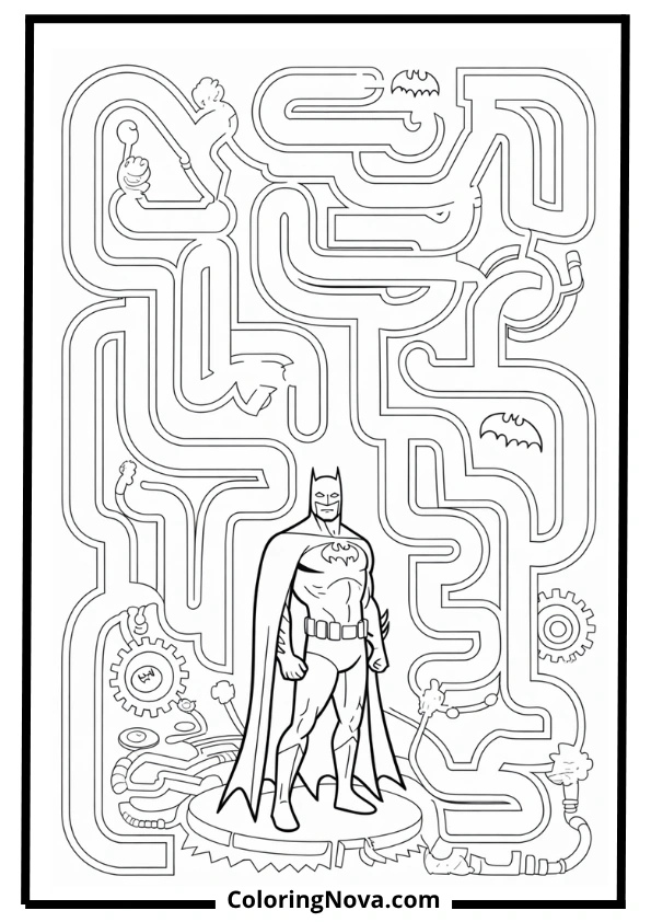 Batman Maze Puzzle Coloring Page