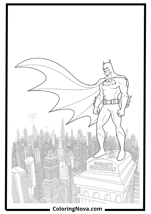 Batman Over Gotham Coloring Page