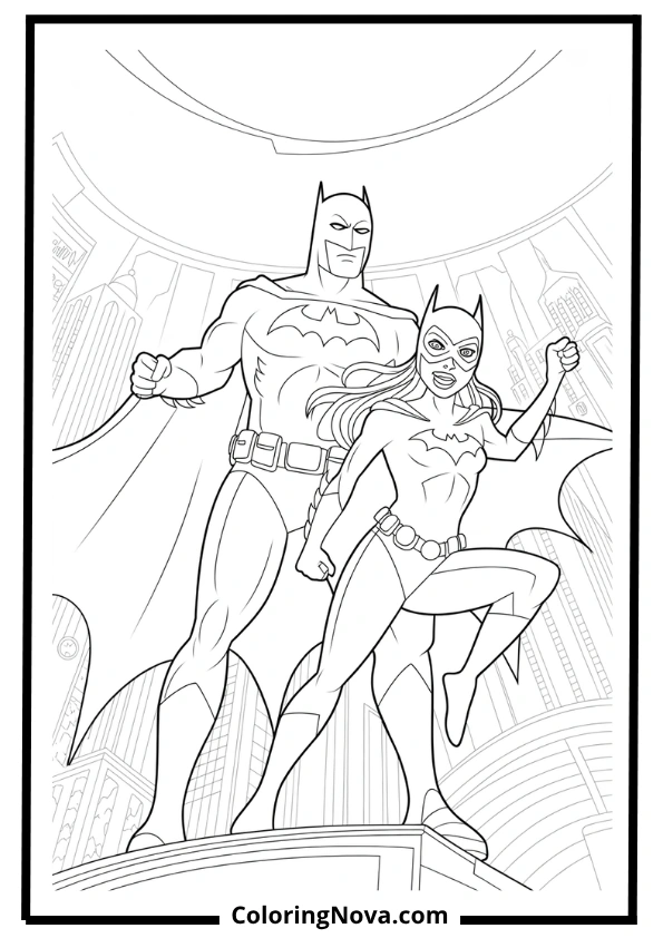 Batman and Batgirl Coloring Page