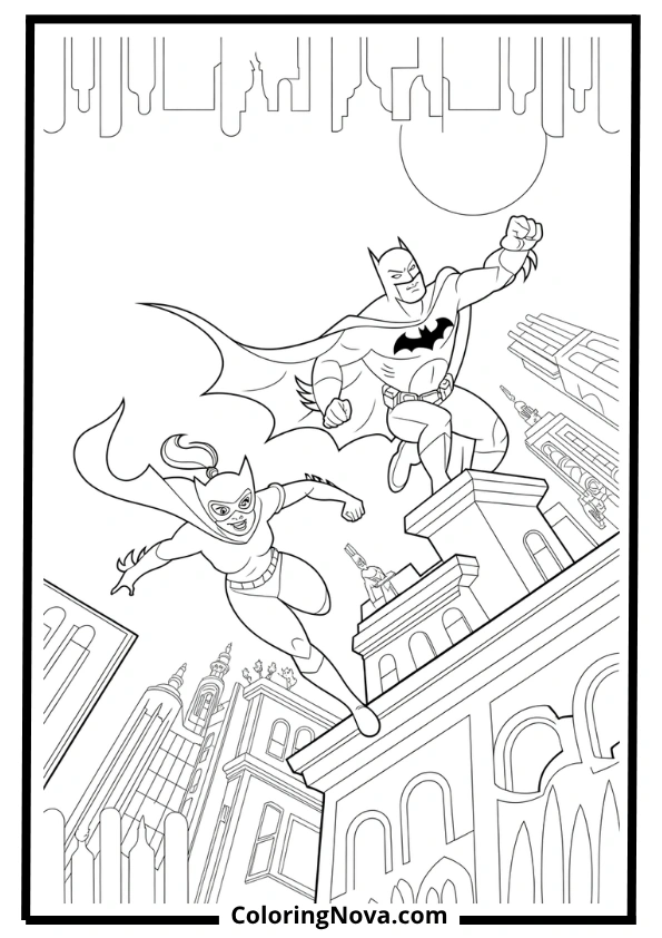Batman and Catwoman Chase Coloring Page