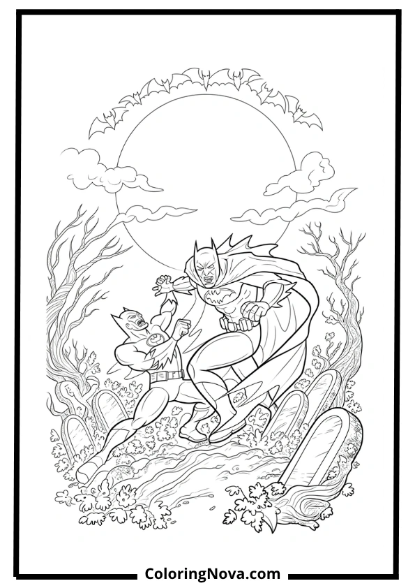 Batman vs. Vampire Villain Coloring Page