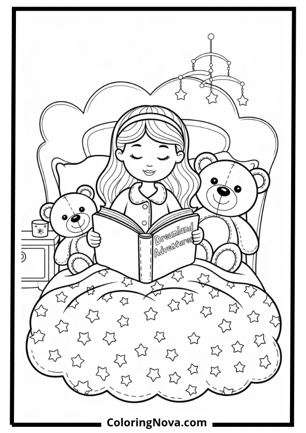 Bedtime Story Princess Coloring Page