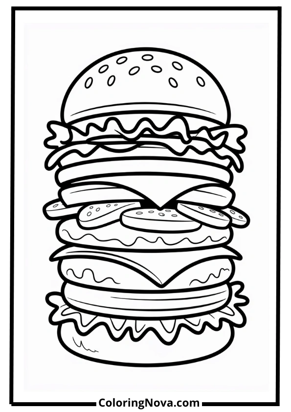 Big Burger Stack Coloring Page