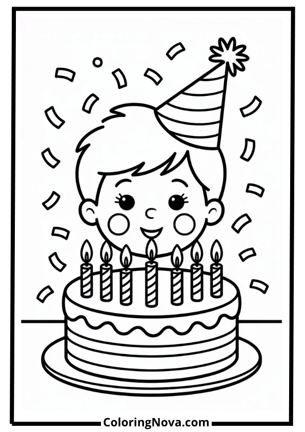 Birthday Cake Candle Blowout Coloring Page