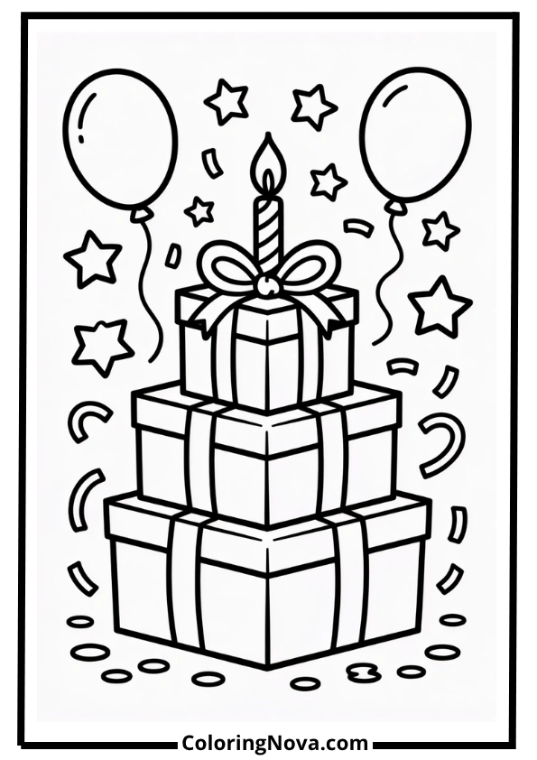 Birthday Gift Pile Coloring Page