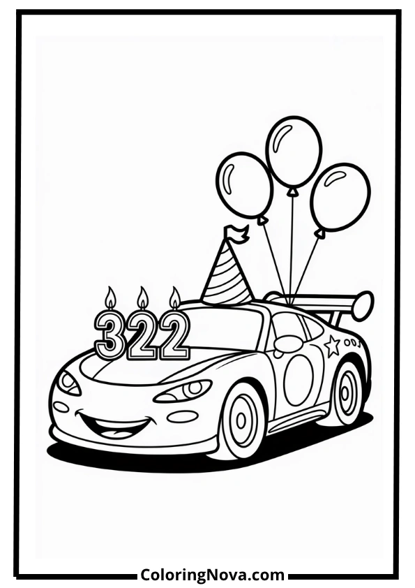 Birthday Race Car Theme Coloring Page
