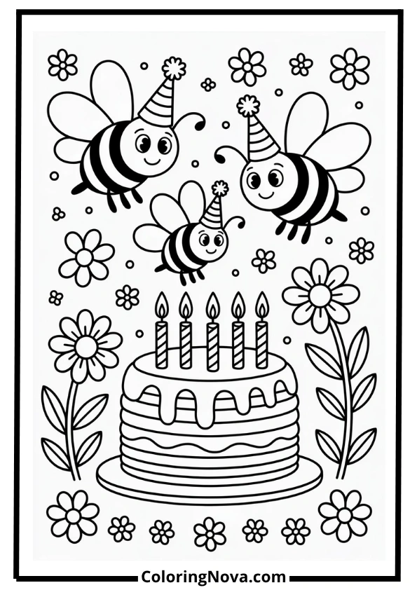 Bumblebee Birthday Buzz Coloring Page