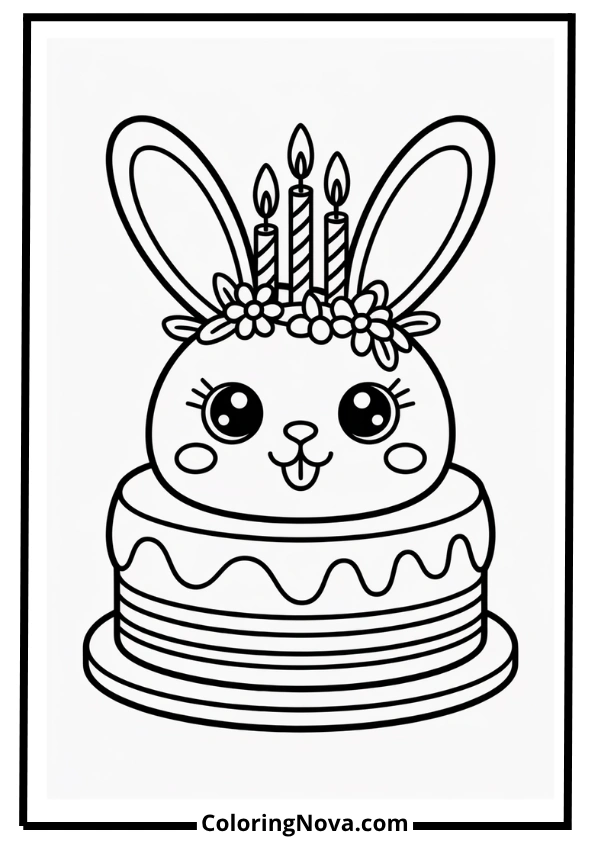Bunny Birthday Cake Coloring Page