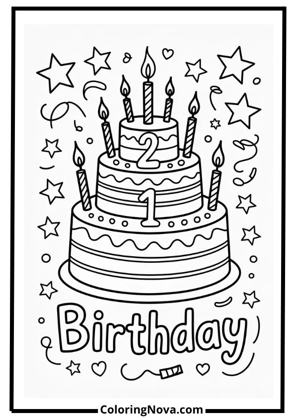 Cake with Numbers Coloring Page