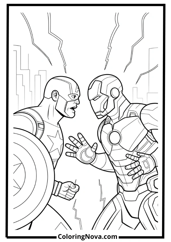 Cap and Iron Man Debate Coloring Page