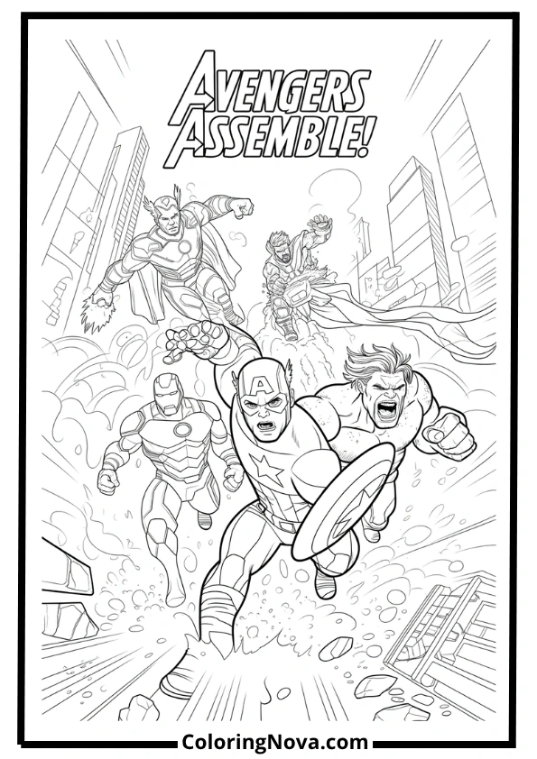 Captain America Leading the Avengers Coloring Page