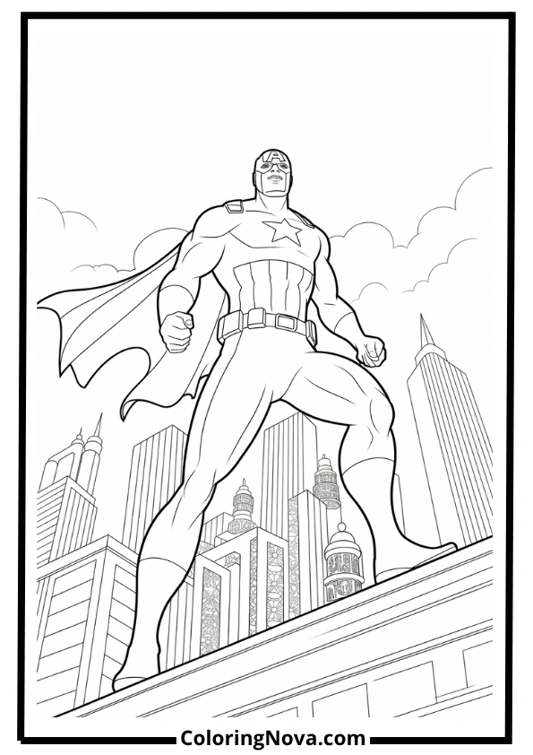 Captain America Over the City Coloring Page
