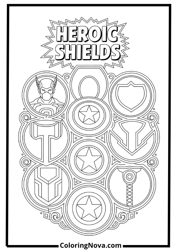 Captain America Shield Collage Coloring Page