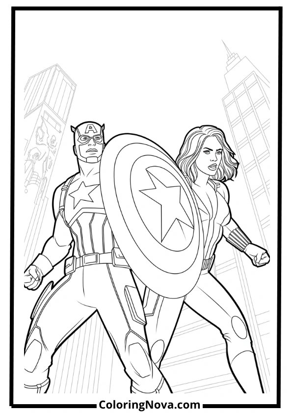 Captain America and Black Widow Team-Up Coloring Page