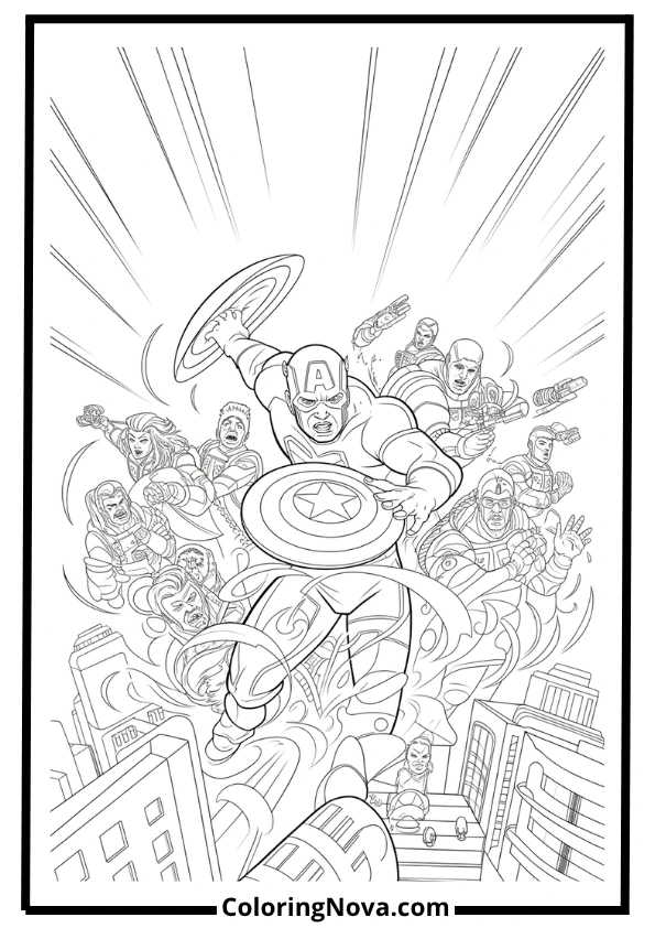 Captain America vs. Hydra Agents Coloring Page