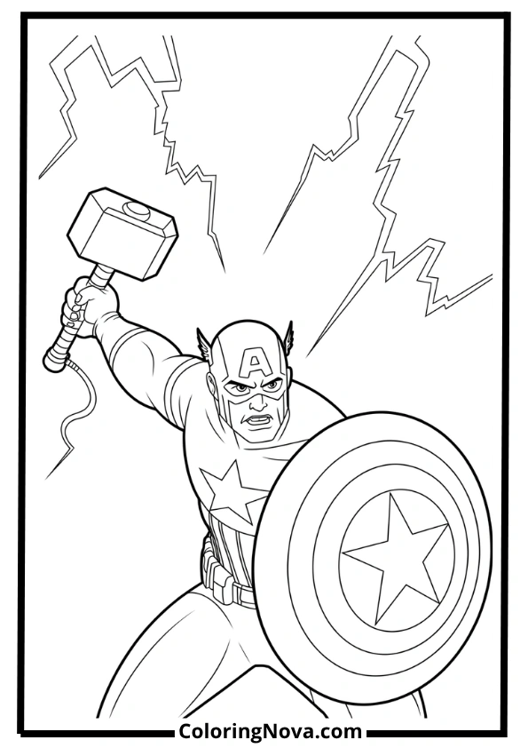Captain America with Thor’s Hammer Coloring Page