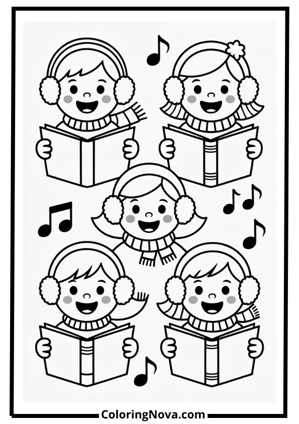 Caroling Cuties Coloring Page