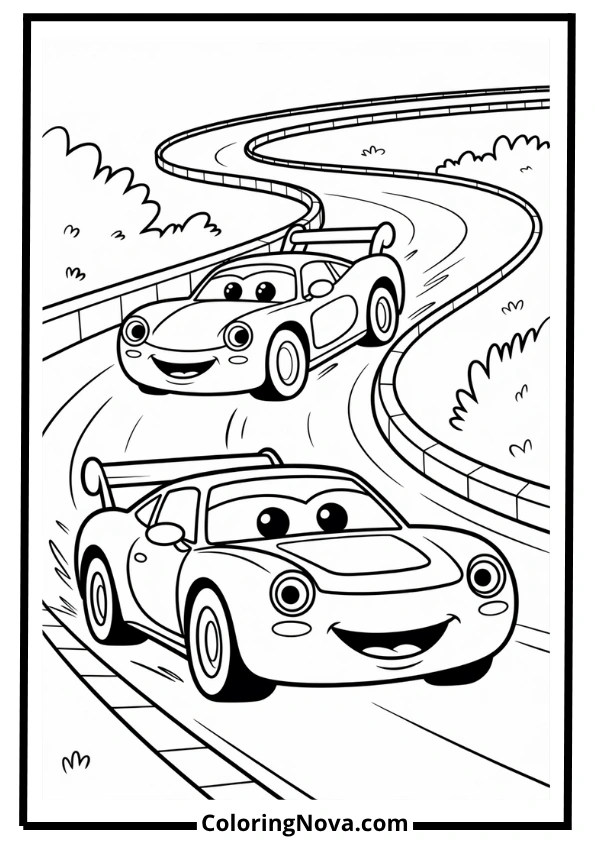Cartoon Car Race Coloring Page