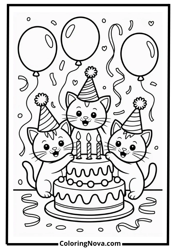 Cat Party Coloring Page