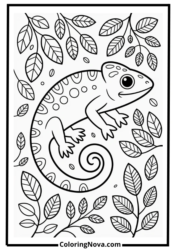 Chameleon in Geometric Jungle Coloring Page
