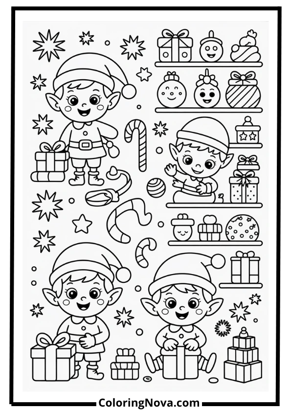 Christmas Elf Workshop Coloring Page