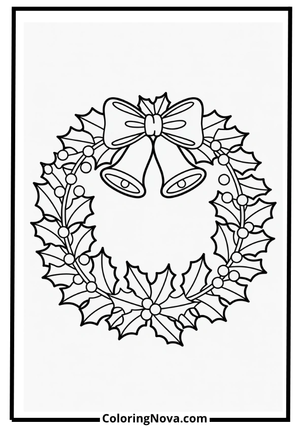 Christmas Wreath with Bow Coloring Page
