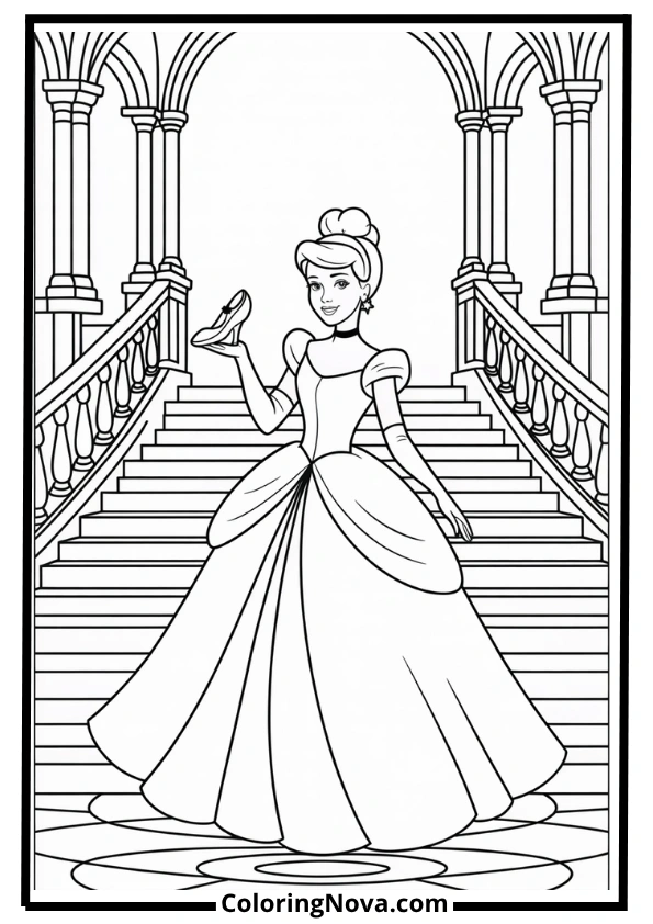 Cinderella Ballroom and Glass Slipper Coloring Page