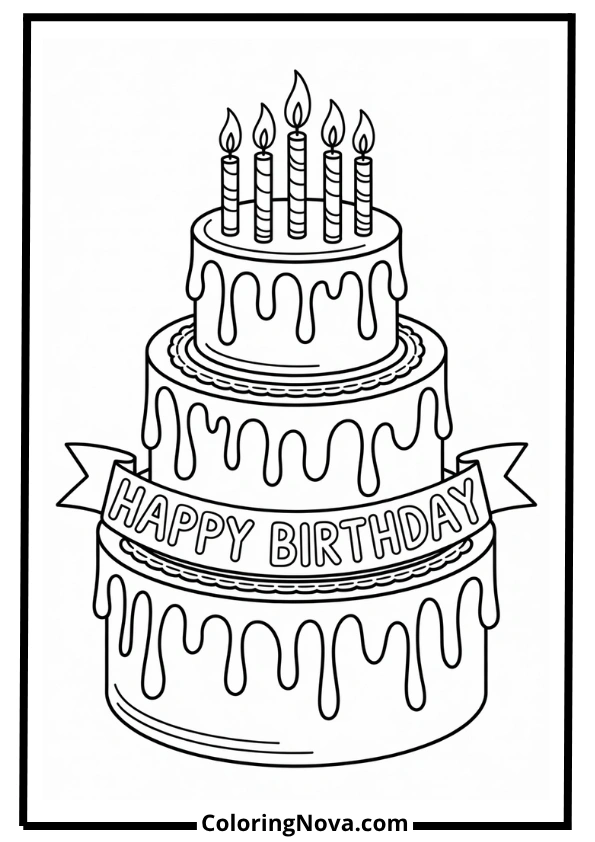 Classic Layered Birthday Cake Coloring Page