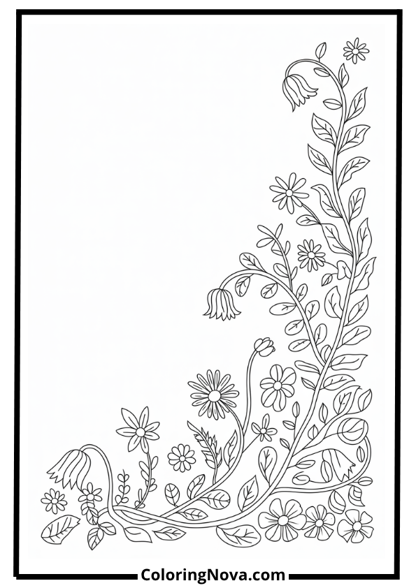 Climbing Roses and Ivy Botanical Corner Coloring Page