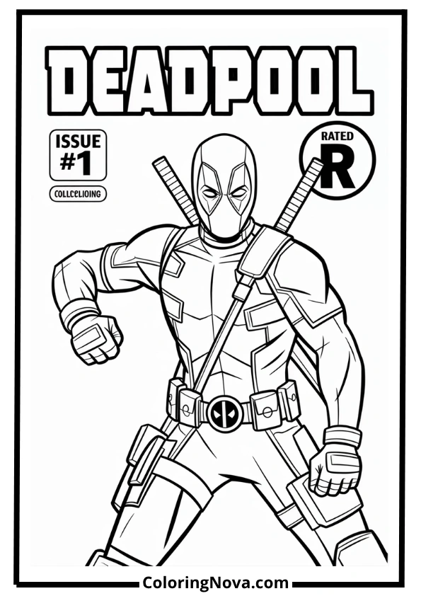 Comic Cover-Style Deadpool Coloring Page
