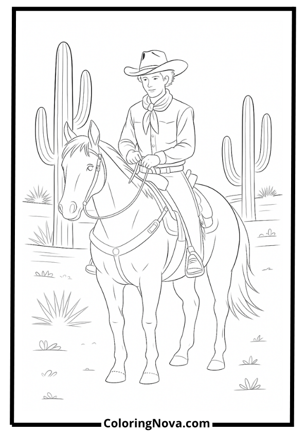 Cowboy Riding Horse Coloring Page