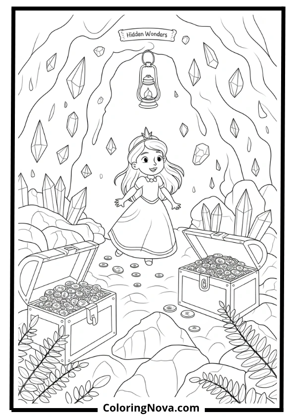 Crystal Cave Explorer Coloring Page