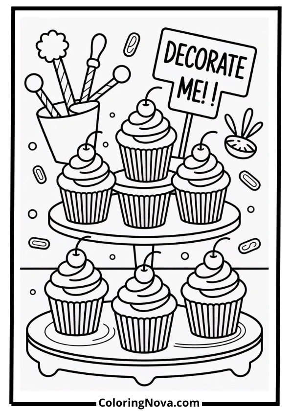 Cupcake Decorating Station Coloring Page