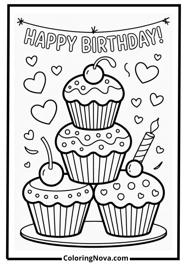 Cupcake Tower Coloring Page