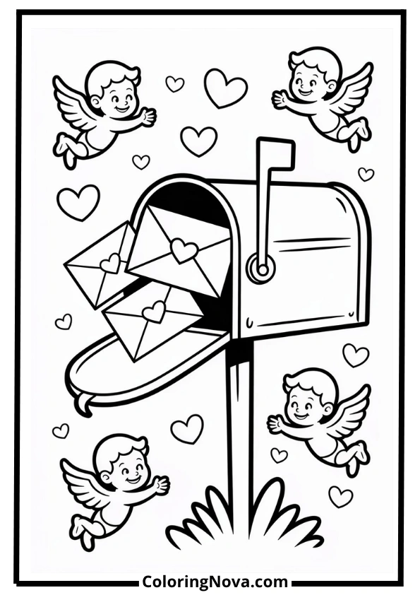 Cupid’s Mailbox Coloring Page