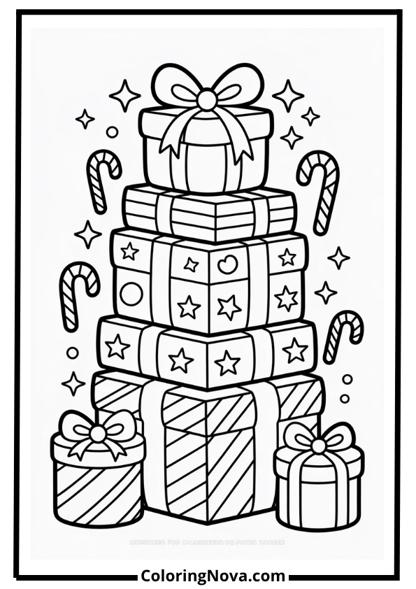 Cute Gift Pile Coloring Page