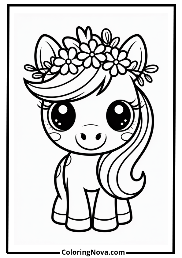 Cute Pony with Flower Crown Coloring Page