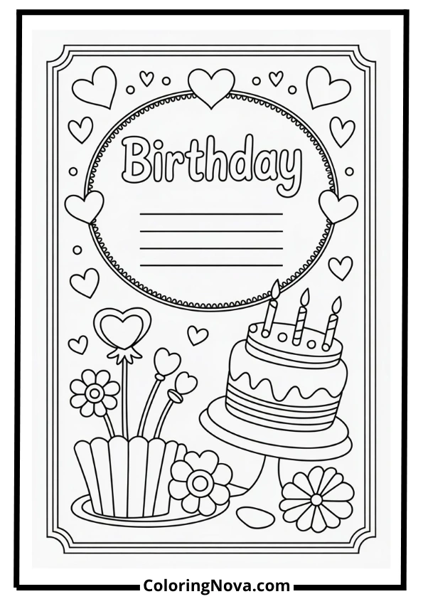DIY Birthday Card Coloring Page